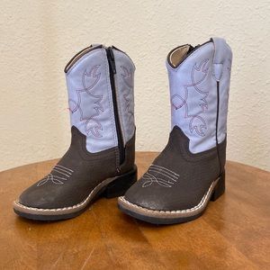 OLD WEST TODDLER BOYS' STITCHED CHOCOLATE COWBOY BOOTS - SQUARE TOE